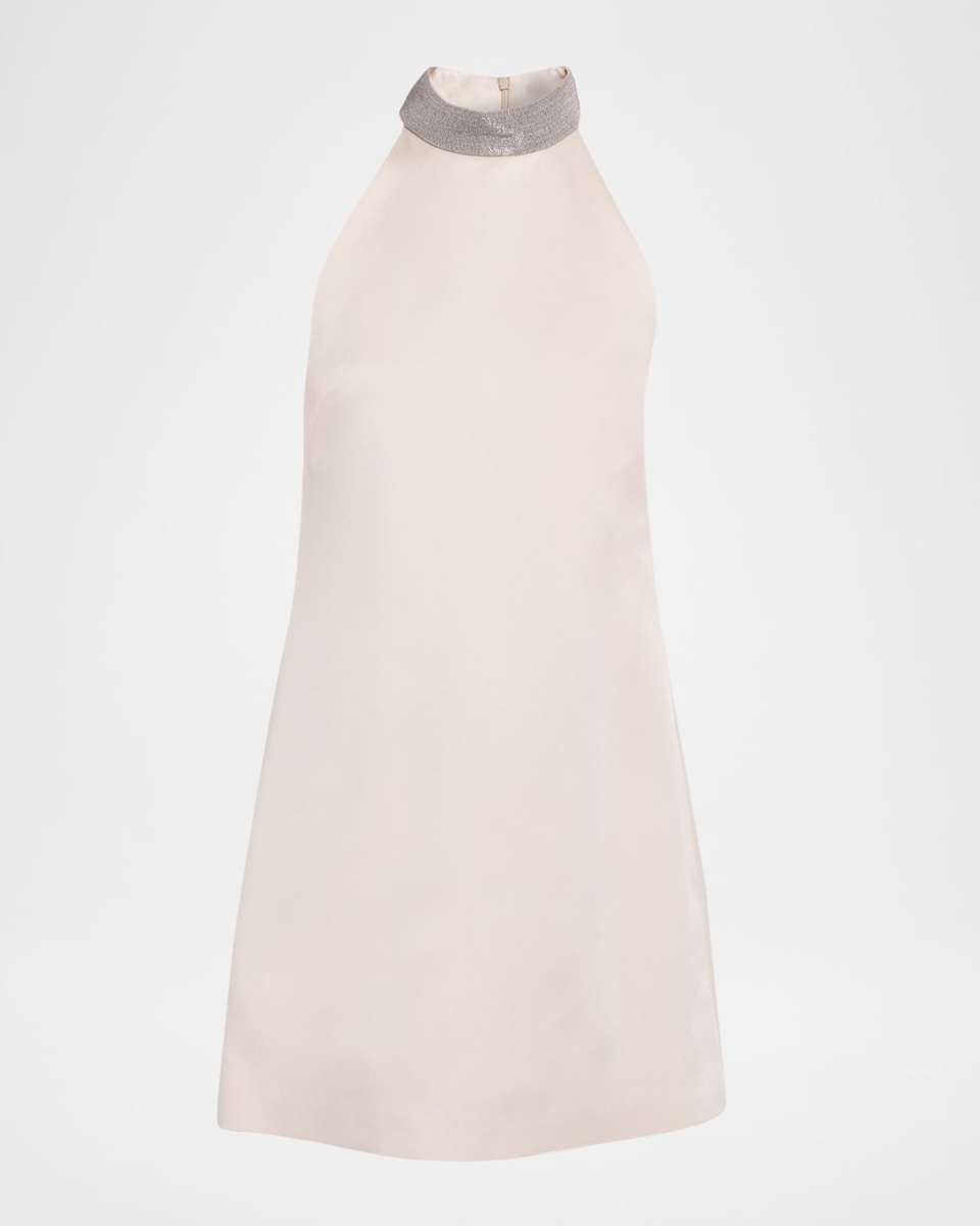 Satin Cady A-Line Dress with Precious Monili Collar